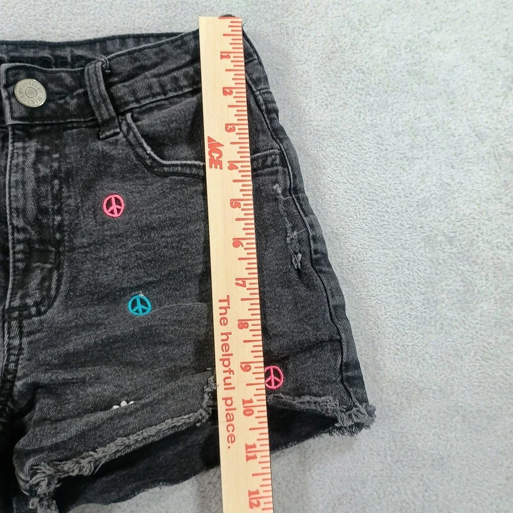 Justice Girls Denim Shorts Black Size 12 Embroidered Peace Smiley Daisy